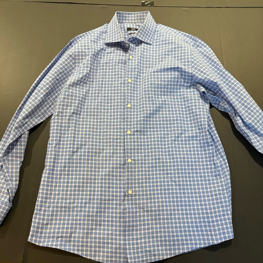 BOSS Hugo Boss Shirt Men's Sharp Fit Blue Long Sleeve Button-Down - 17.5-35